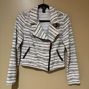 Stoosh Cream and Black Striped Moto Blazer